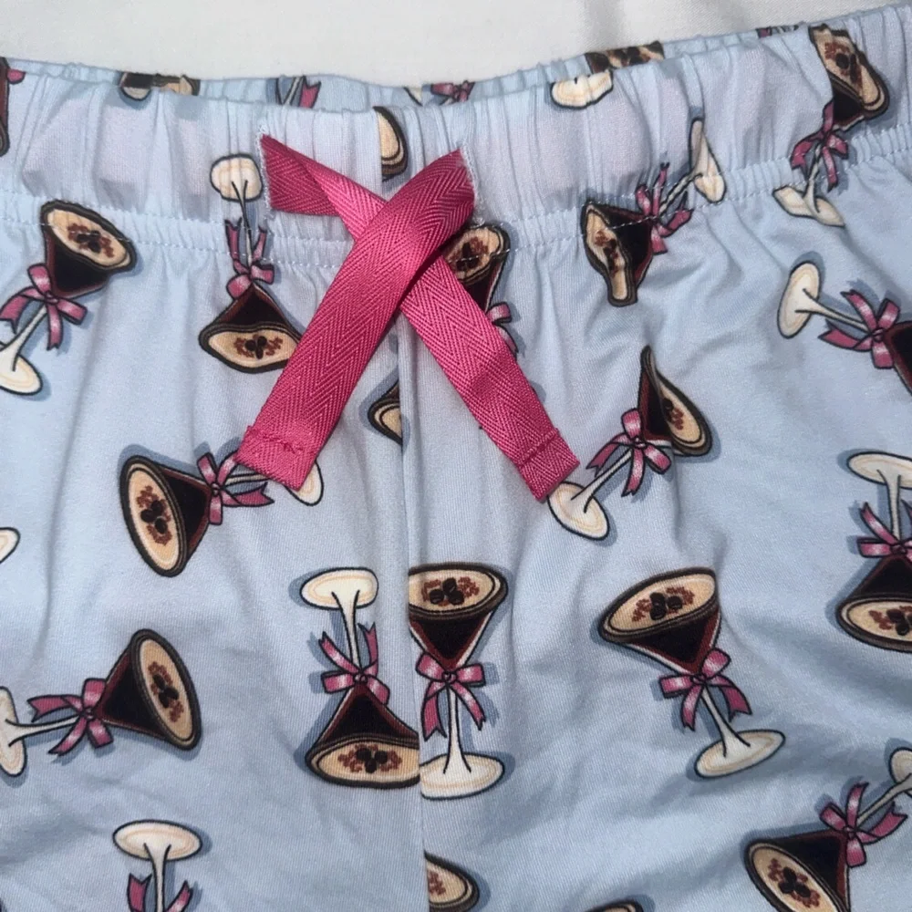 Haute Dreamz Blue Cocktail Martini Print Pajama Sleepwear Set Womens Size M
